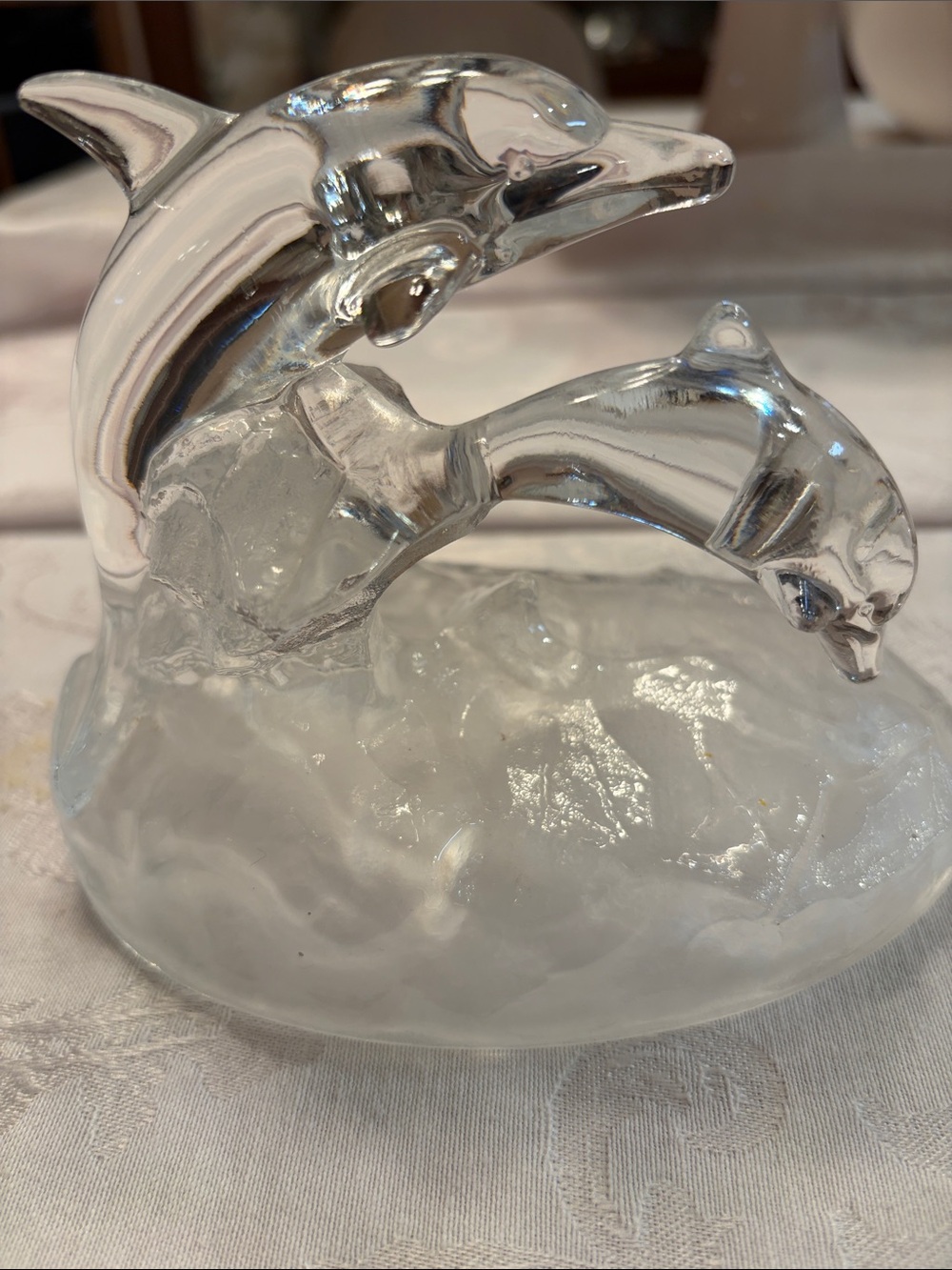 Clear Glass Dolphin Sculpture - Nautical Home Accent